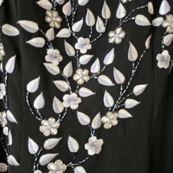 ASPEED Black Embroidered Maxi Dress Embellished Size M Vtg Y2k Prom Glam - Picture 7 of 16